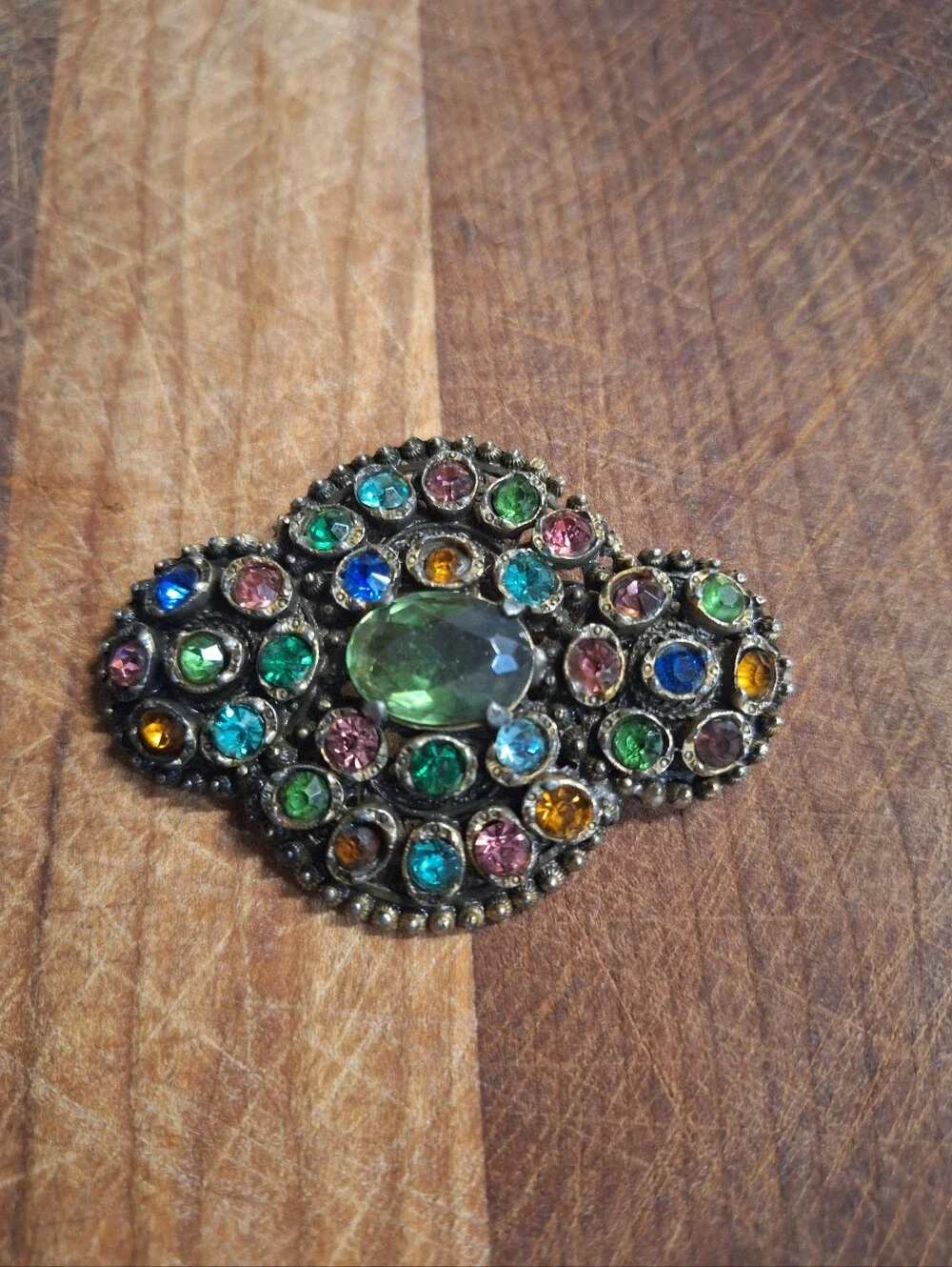 ART DECO Style BROOCH Vintage Colorful Filigree 3 x 2 inches Victorian Heirloom